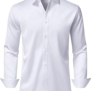Men's Dress Shirts Long Sleeve Stretch Wrinkle Free Wedding Formal Business Button Down Shirt